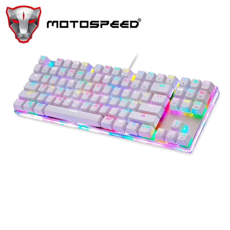 Motospeed K87S ABS USB2.0 Проводная Механическая клавиатура с RGB подсветкой синий переключатель для компьютерных игр и связывания белый 1,8 mCable