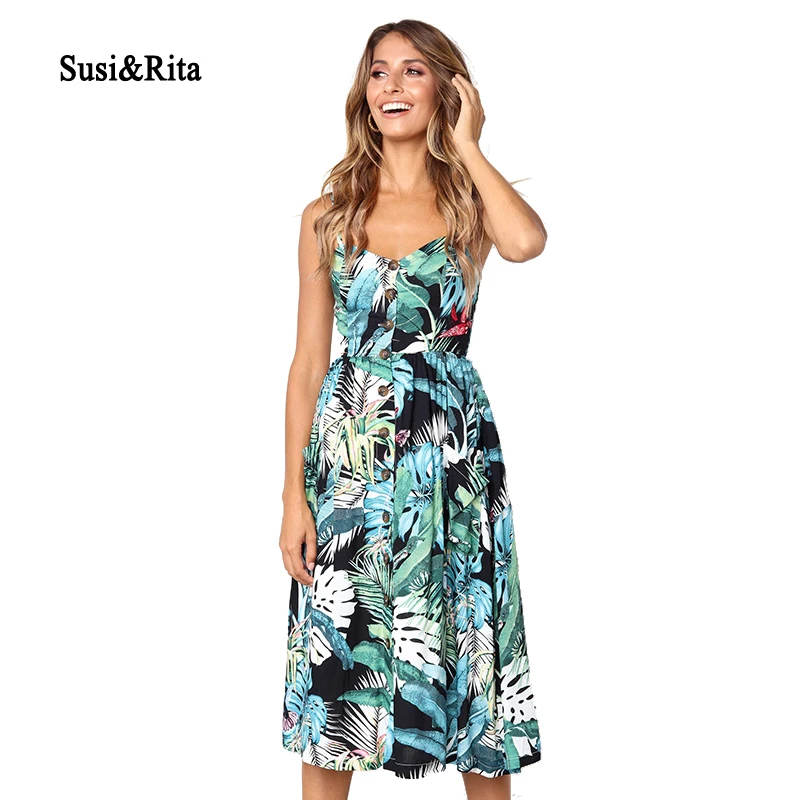 

Susi&Rita 2019 Sexy Dress Women Casual Sleeveless Summer Dress Plus Size Bohemian Floral Beach Dresses Vestidos Strand Jurkjes