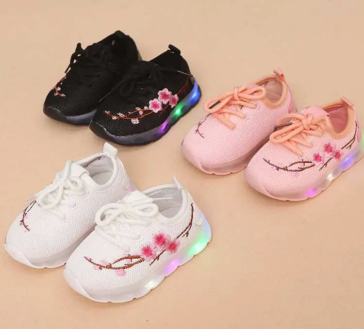 Kids sneakers 2019 new breathable solid mesh girls & boys casual shoes lighted floral children shoes lace-up sneakers (6)