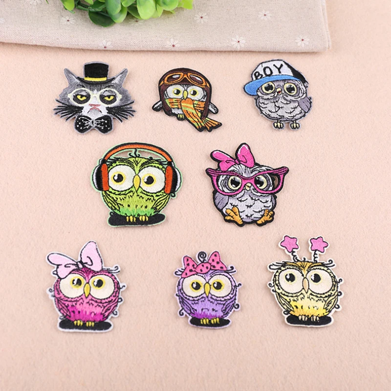 

Owl Embroidered Patches for Clothing DIY Stripes Applique Clothes Stickers Iron on Creative Badges Biker Parches