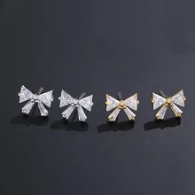 Новые горячие AAA CZ циркониевые серьги с бантиком серьги для женщин простой: золото, серебро цвет кристалл бантом серьги девушки студентов ювелирные изделия