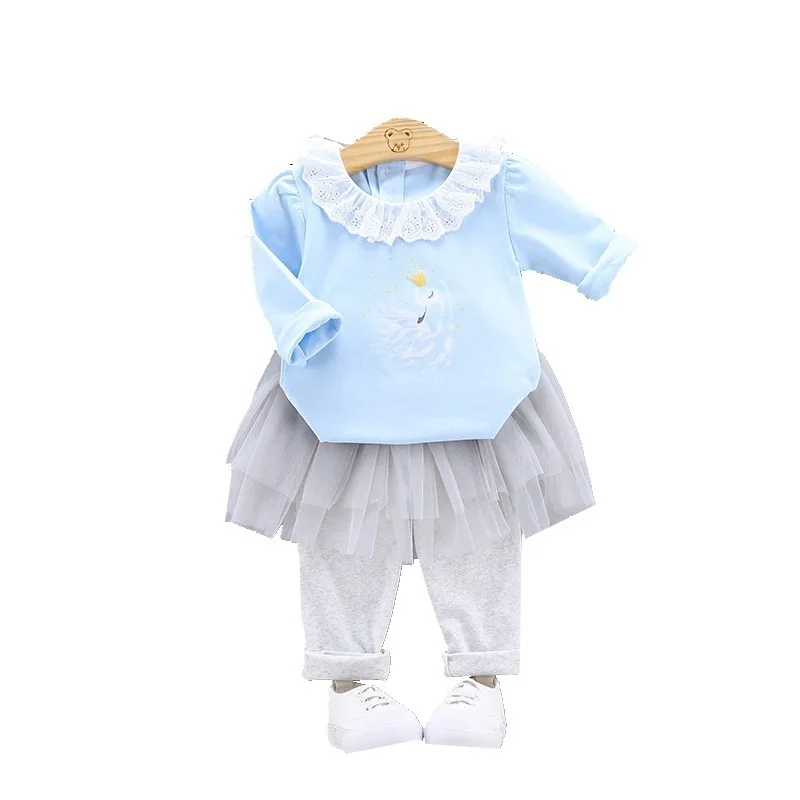 

Children Baby Girl Suits Autumn Kid Lace Round Neck Cartoon Long Sleeve T Shirt Pants 2 Pcs/set Toddler Cotton Infant Tracksuits