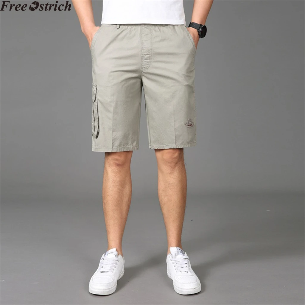 Men's Summer Cotton Cargo Shorts casual Elastic Waistband Fashion Trunks Anti Theft Pocket Beach Surf Running Short pants|Шорты| |