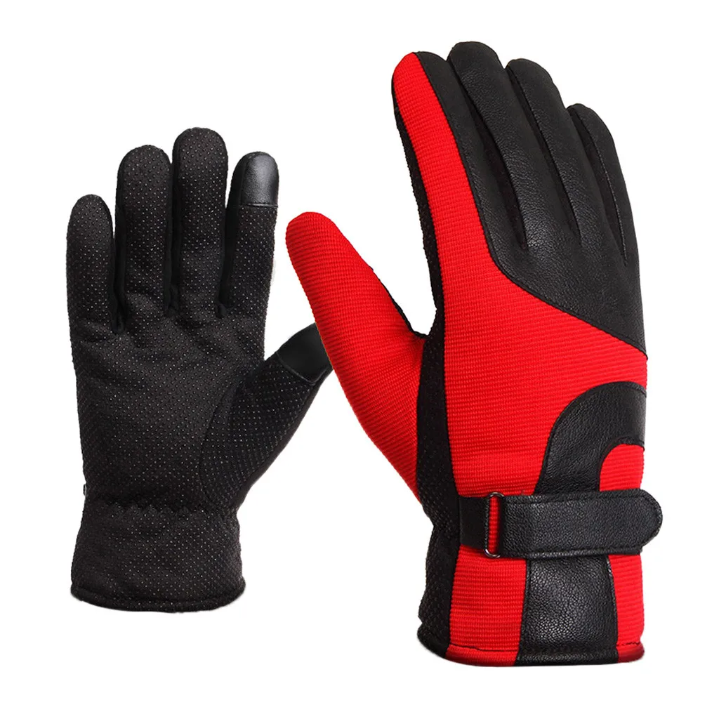 RD KLV Топ Alpine Swiss мужские перчатки Нарядные Кожаные теплые перчатки с отверстиями для пальцев телефонный велосипед велосипедные теплозащитные лыжные перчатки 5,15 - Цвет: RD