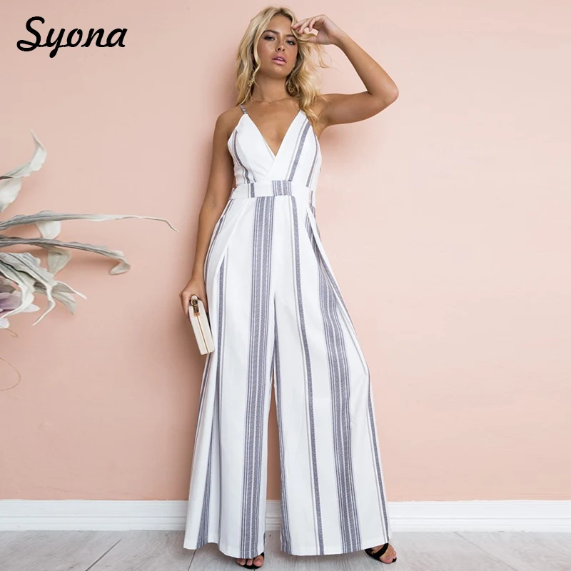 Women V Neck Sleeveless Wide Leg Jumpsuit Backless Long Pants Party Beach Romper