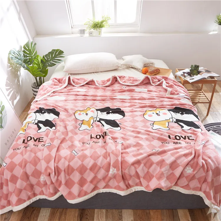 Домашний текстиль розовая пара медведь узор фланелевая шерстяная ткань Животное мультфильм диван кровать дети взрослые теплое одеяло