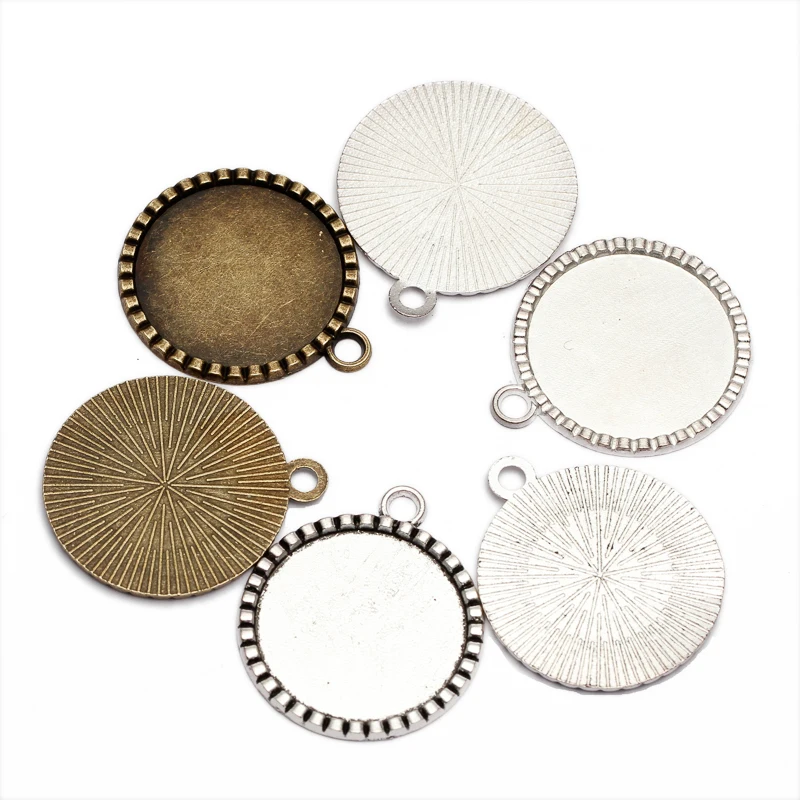 10pcs/lot Pendant Blank Base Cabochon Base Pendant Setting for 25mm Cabochon Cameo DIY Necklace Making