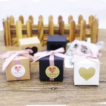 

2019 new cute 5*5*5cm Pack of 50pcs White/Black/brown Paper Heart Window Top Cupcake Muffin Box Holds Sing candy /Cake cook