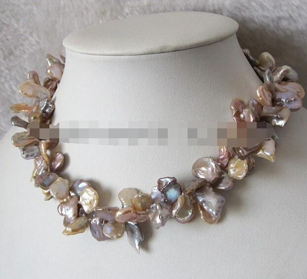 

huij 003856 2Row 9-15mm Peach Pink Lavender Reborn Keshi Pearl Necklace Natural Color