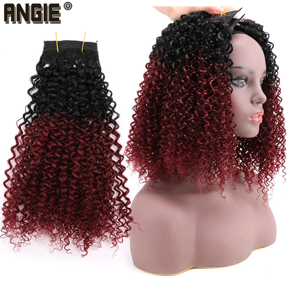 

Angie 100 Gram/pcs Ombre synthetic Curly Hair Extensions Black to Burgundy Afro Kinky Curly Hair Bundles 8-20 inch Hair Weaving