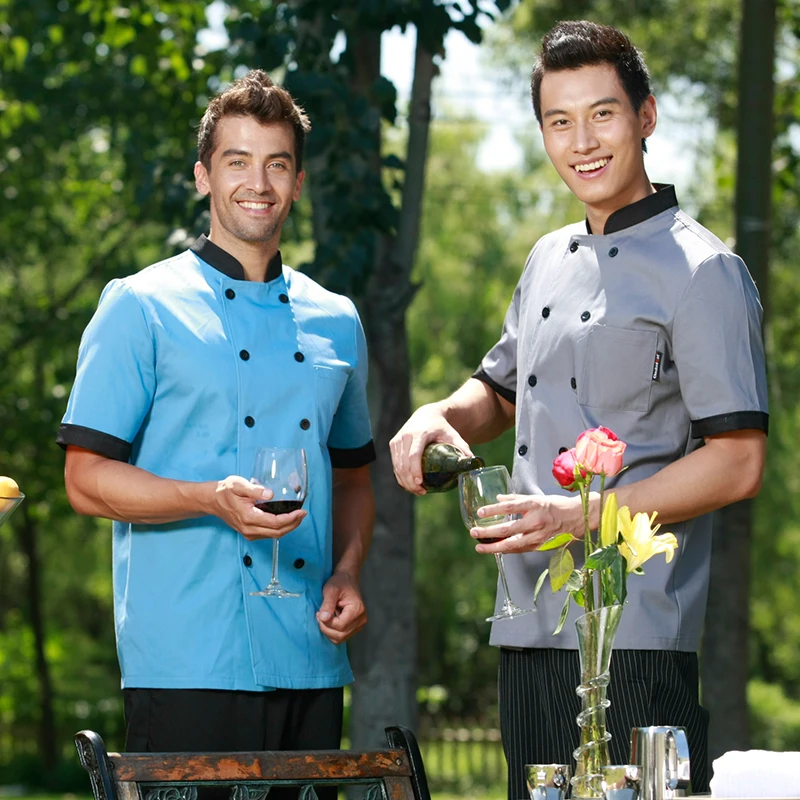 2015 ресторан гостинца кухня  повар пиджак куртка форму  короткий рукав  Кирпичный серый  универсальный мужчин и женщин