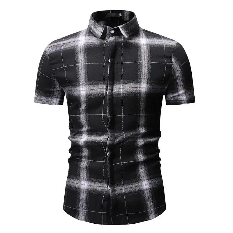 

Plaid Check Design New model Shirts Short sleeve Mens Clothing Slim fit Lattice Mens Shirts White Black Summer