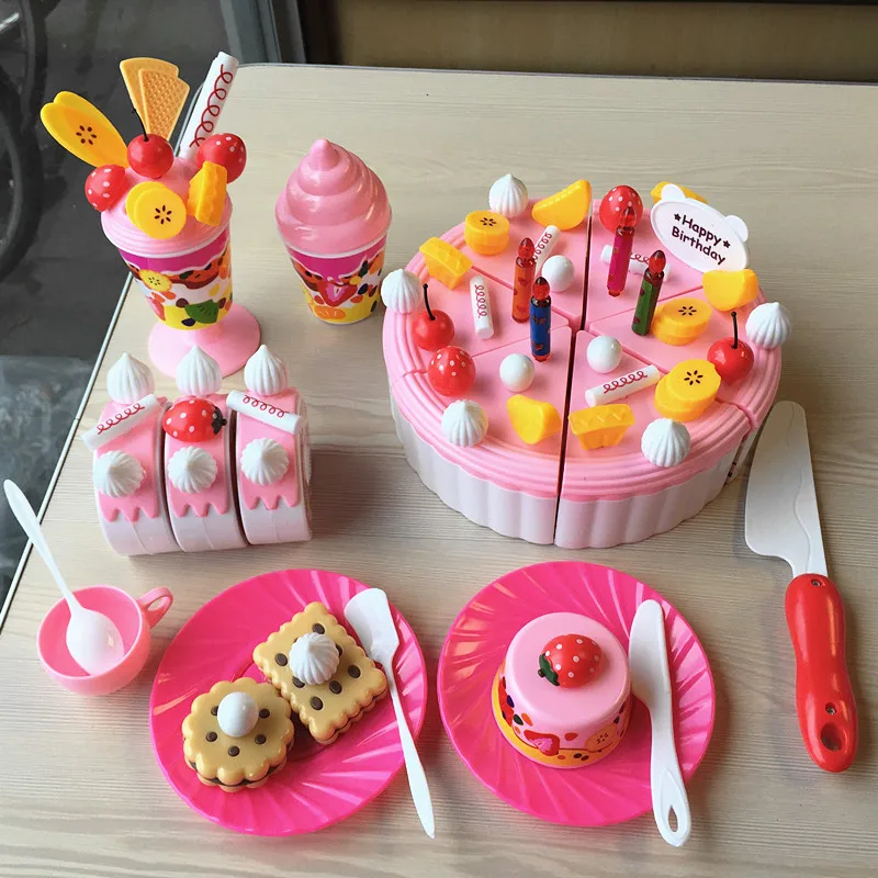 Baby cut food set happy birthday cake toy pretend play miniature kitchen play set plastic toy