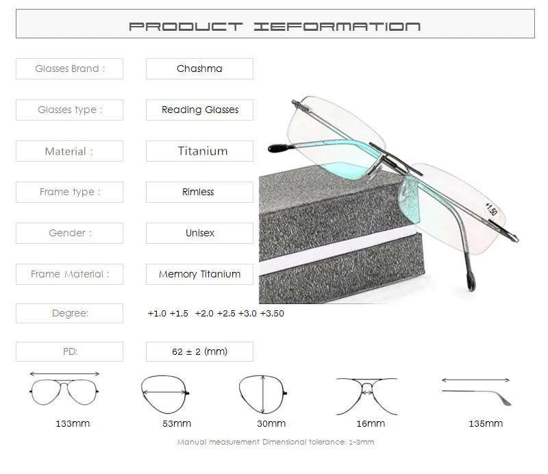 Высокое качество унисекс Ультра-светильник Титан сплава очки для чтения без оправы Для мужчин Гибкая выполненные пресбиопические очки с Чехол