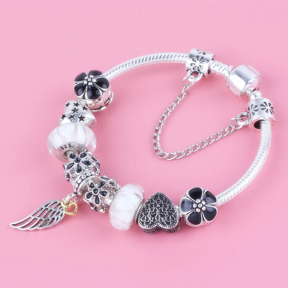 

dodocharms Feather Pendant Hollow Bead White Glass Bead DIY Fit Women Bracelet Fashion Hot European Charm Feminine Jewelry