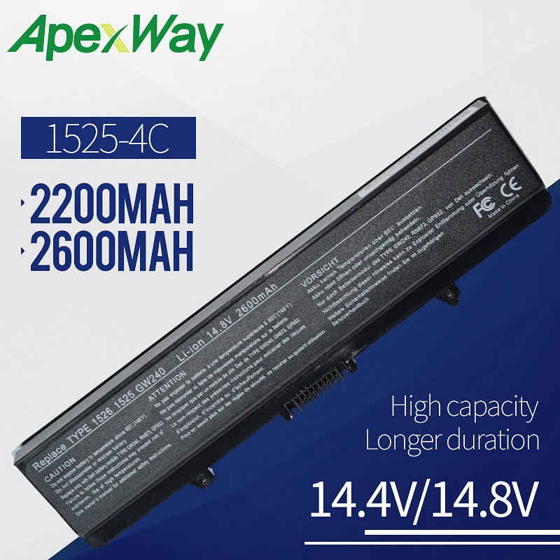 

Apexway 14.8V Laptop Battery For DELL Laptop Battery GW240 297 M911G RN873 RU586 XR693 For Dell Inspiron 1525 1526