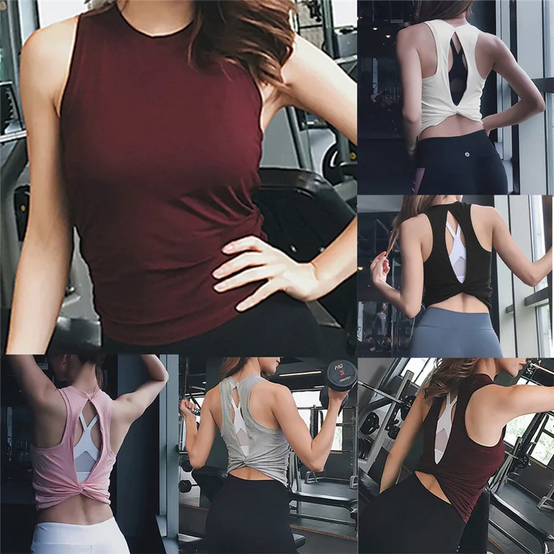 

2019 Summer Hot Sale Top Women's Sports Thin Fitness Running Pure-color Quick-drying Gym Sport Suspender Tops Roupas Femininas