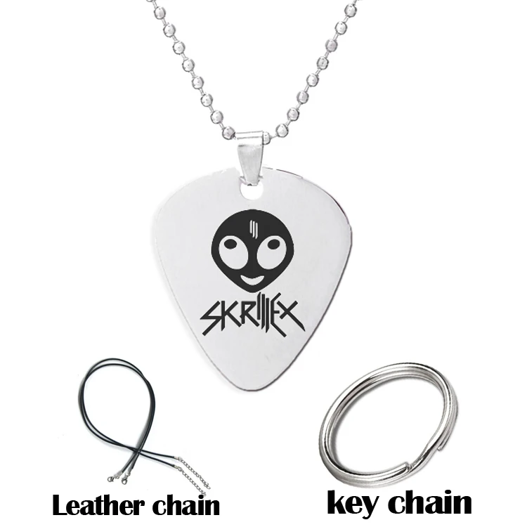 

Leather chain necklace DJ Skrillex logo Guitar Picks pendant necklace stianless steel jewelry for men women fans jewelry