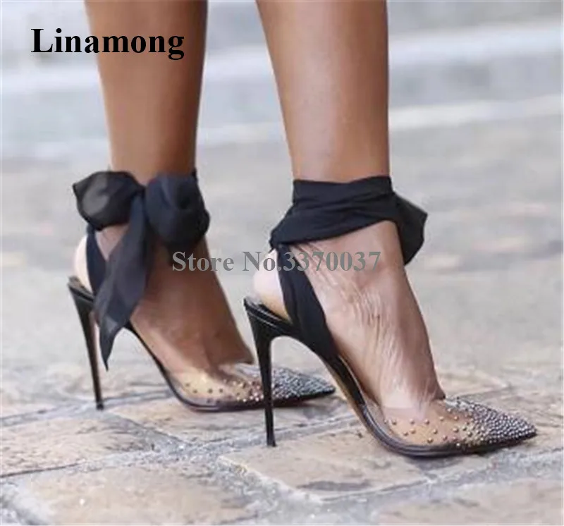 Фирменный дизайн; Для женщин модные острый носок ПВХ Стразы шпильки туфли-лодочки на каблуке с ремешком и на шнуровке крест Черный, красный, белый цвета с украшением в виде кристаллов на высоком каблуке