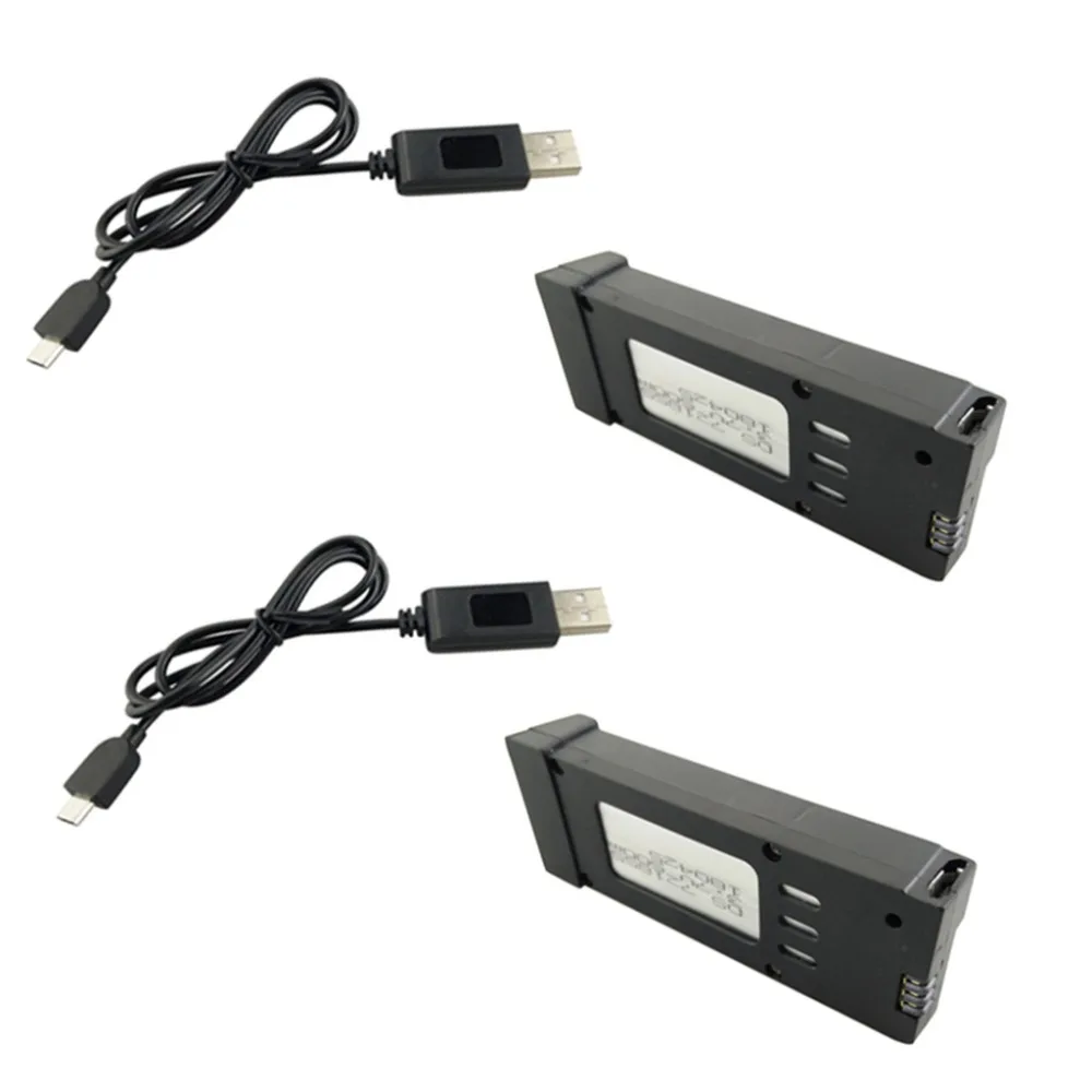 2 шт. литиевая батарея 3 7 в 500 мАч с USB кабелем для зарядки квадрокоптера E58 S168 JY019
