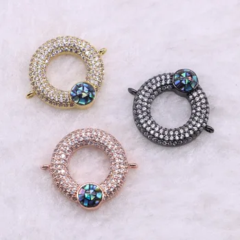 

8 Pcs Tiny Micro Pave zircon Double hoops Hollow shape connector with Zircon metal copper jewelry finding for lady 3550