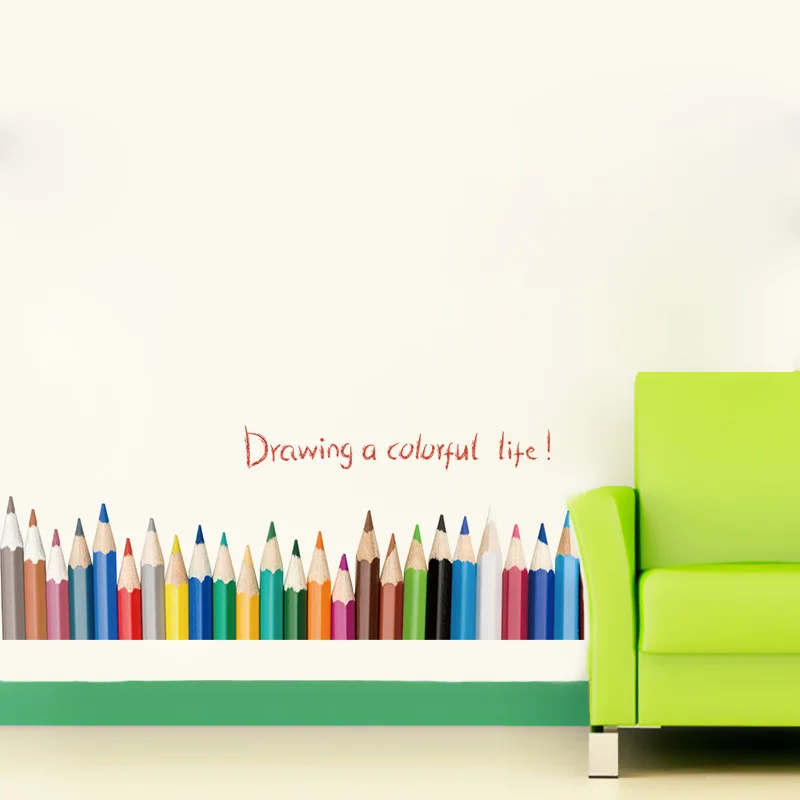 

7014* DIY Removable Skirting Color pencil Crayons Pattern Baseboard Wall Stickers Living room Bedroom Kidsroom Mural home decor