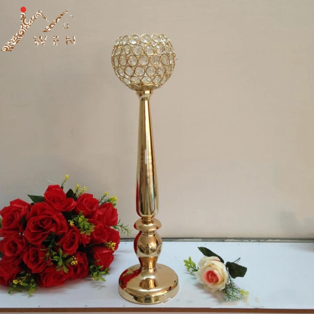 Gold Candle Holder With 12 CM Crystals Ball Wedding Event or Party