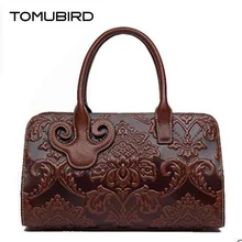 TOMUBIRD nuevo superior Diseño de cuero de vaca en relieve Boston bolsa famous brand mujeres bolso fashionTote mujeres bolso de cuero genuino