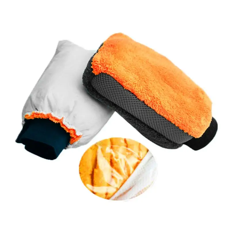 Car Cleaning Tool Coral Fleece Gloves Waterproof Car Wash Gloves Not Wet Hands Double Plus