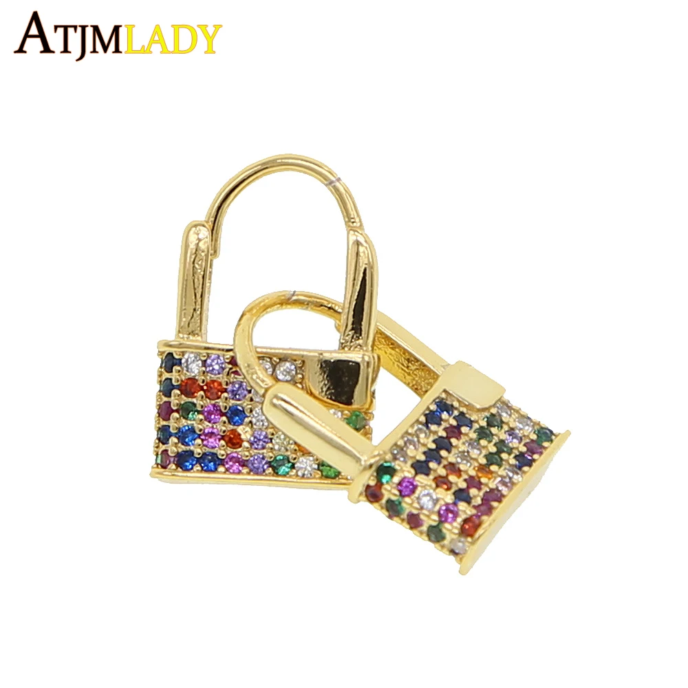 

mini small cz stud earring gold color micro pave white rainbow cz minimal 2019 summer jewelry new delicate lock charming earring
