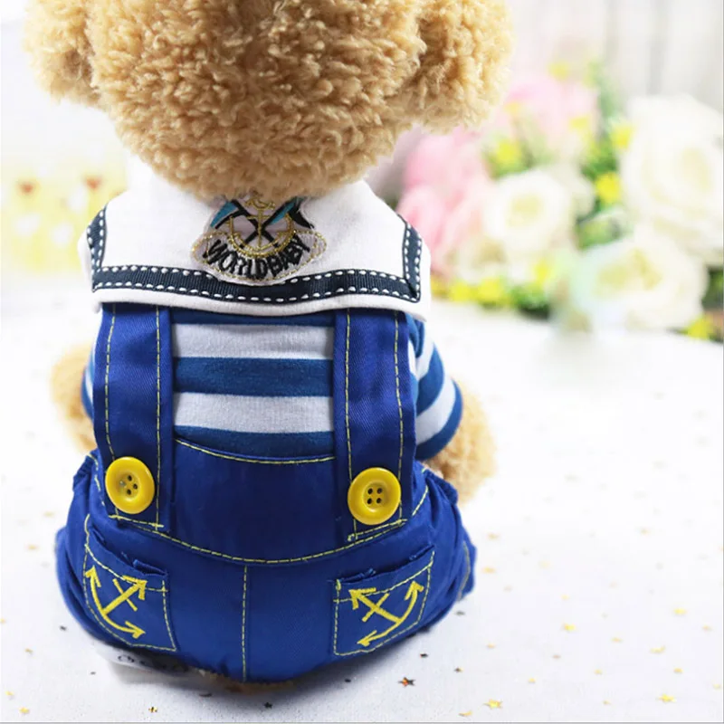 Синий Новая собака одежда, товары для домашних животных костюмы для щенков и кошек решетки четыре ноги с джинсами Комбинезоны куртка Весна, лето, осень одежда - Цвет: Синий