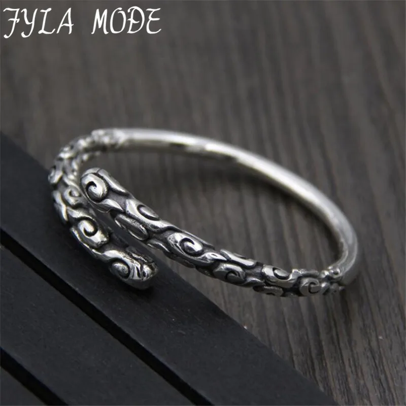 

FYLA MODE 2017 Fashion Jewelry Open Bangle For Women Carved Auspicious Clouds Inside Valentine's Day Present Bracelet 37G PBG011
