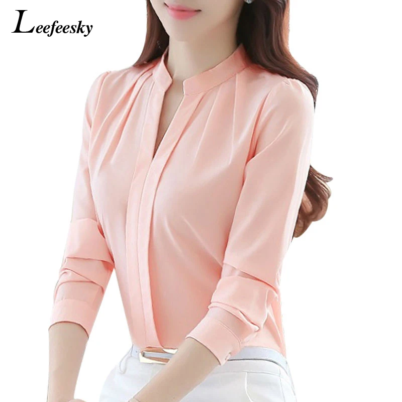 Spring Autumn Women Tops Long Sleeve Casual Chiffon Blouse