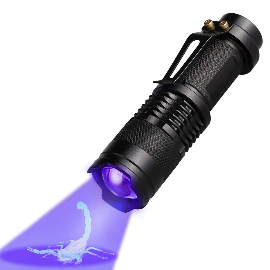 UV Zoomable Lanterna Led Flashlight Ultra Violet Torch Waterproof Portable Flashlights Emergency Lighting for Camping Hiking | Лампы и