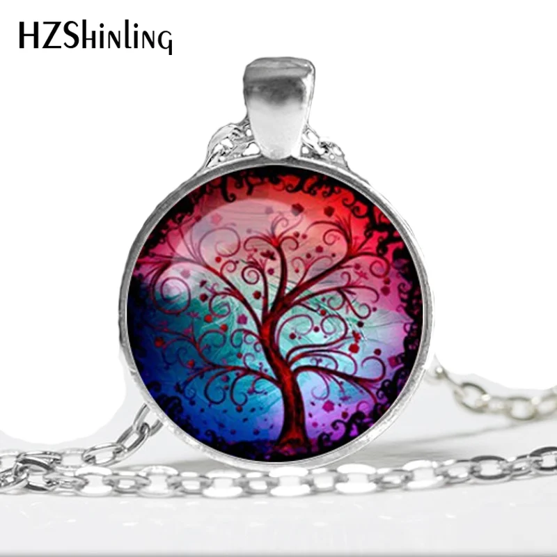 

1 pc Green Purple Copper Moonrise Tree art pendant charm,moon and tree jewelry, tree of life necklace HZ1