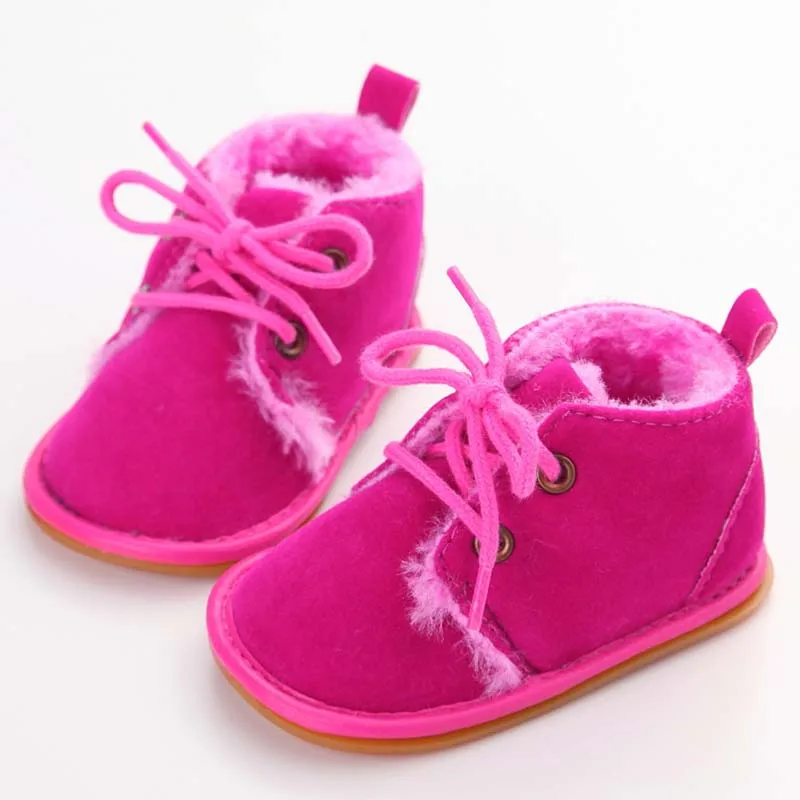 Pudcoco/ г. Зимние ботиночки для новорожденных девочек и мальчиков, зимние плюшевые меховые тёплые ботинки на шнуровке обувь с ремешками для детей от 0 до 18 месяцев - Цвет: Rose Red