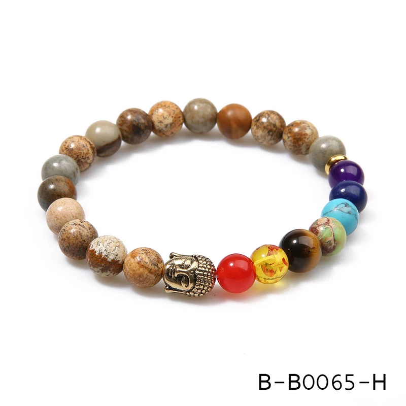 OAIITE 7 Чакра Золотой Будда похудения браслеты для женщин мужчин натуральные каменные бусины, ювелирные изделия чакра браслет молитва йоги терапия - Окраска металла: B-B0065-H