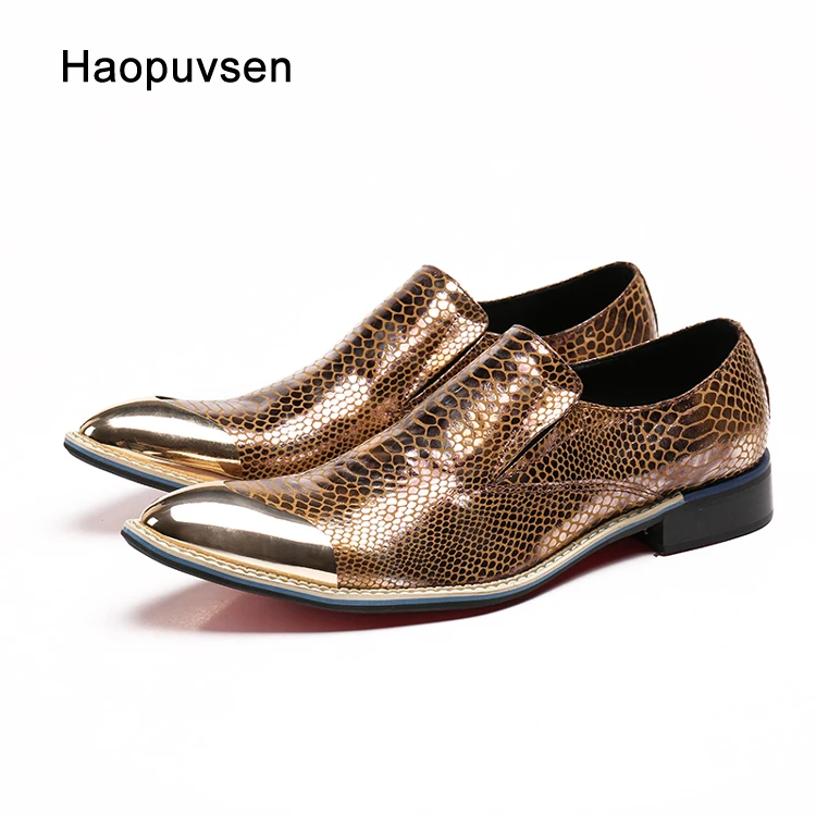 

2019 new style Brown Genuine Leather Loafers Men Casual shoes Men's Flats Metal tip men dress shoes SIze US 4-12 Free shipping