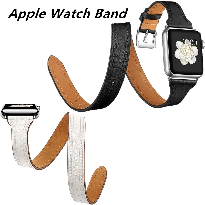 Из натуральной кожи ремешок Double Tour 44/40 мм для Apple watch группа 4/3/2/1 Спорт Цикл браслет наручные для iWatch 38/42mm аксессуары