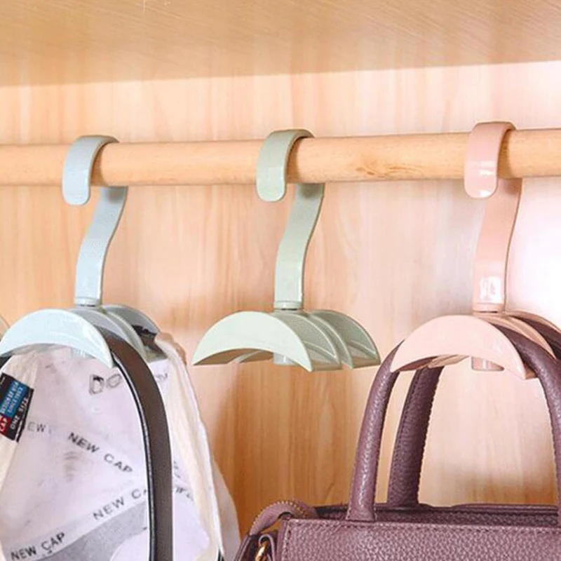1Pc 360 Rotating Storage Hook Bag Hanger Without Punch Plastic Clothes