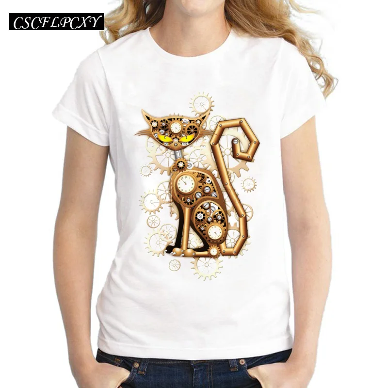 New-fashion-Steampunk-Vintage-Owl-Cat-Chameleon-design-Women-s-animal-creative-Printed-T-shirt-lady