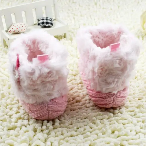 Обувь для младенцев Младенцы крючком вязать мягкие Мех флис Сапоги и ботинки для девочек шерстяная одежда для малышей Зимние Обувь для