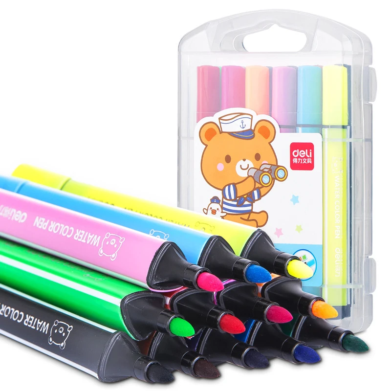 

12 Colors Cartoon Triangle Art Marker Pen Set Kawaii Watercolor Washable Fineliner Manga Graffiti Brush Cute Stationery Supplies