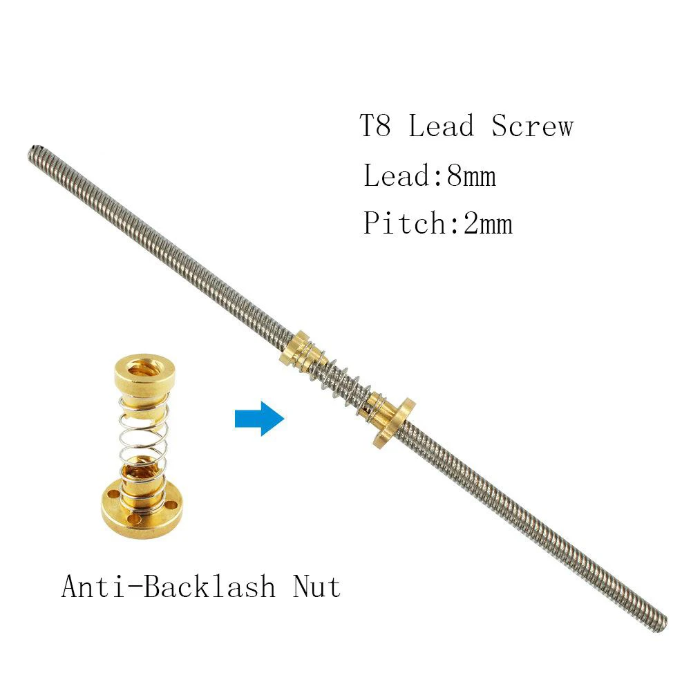 

T8 Lead Screw 100/150/200/250/300/320/330mm Trapezoidal Lead Screw Stepper Motor+Anti-Backlash Nut 8MM Thread 8mm For 3D Printer