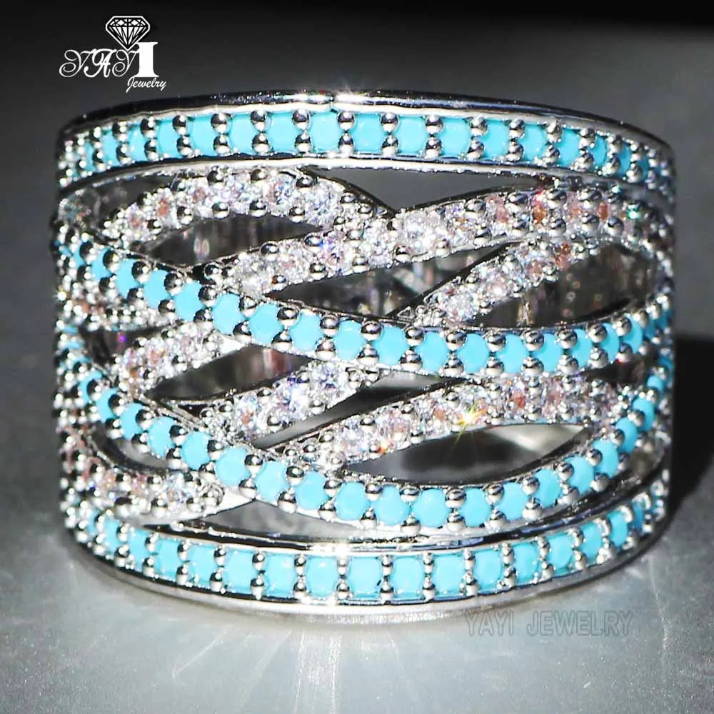 Ювелирные изделия yayi Мода Принцесса огранка 4,6 карат голубой циркон серебряный цвет обручальные кольца Свадебные Кольца вечерние кольца 656