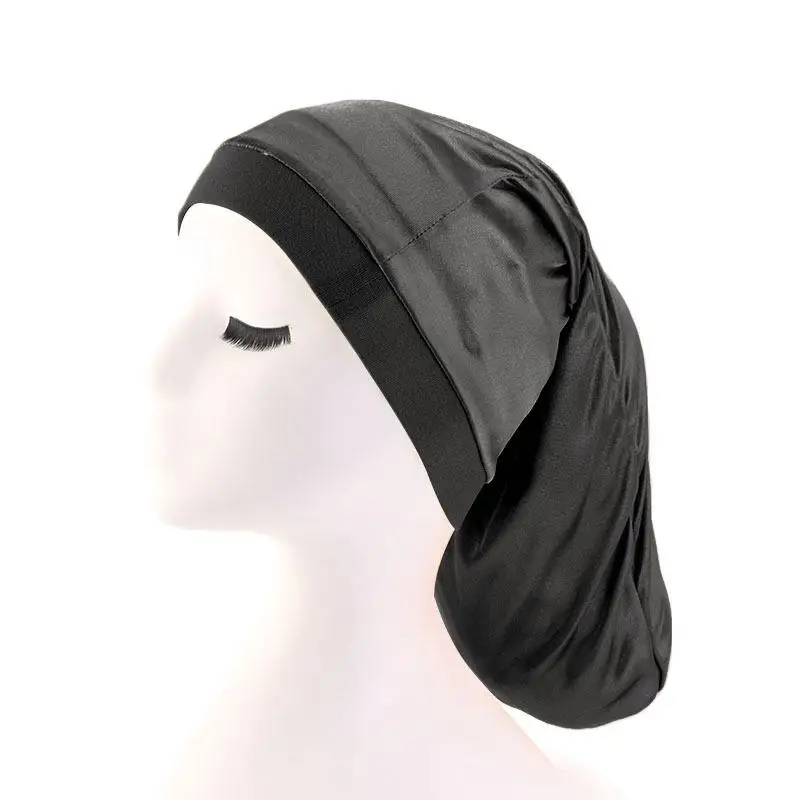 Женская широкая эластичная лента атласная головной убор тюрбан оплетка мешковатая шапка Уход за волосами химиотерапия шляпа мусульманский головной убор исламские шапочки Skullies Fashion - Цвет: Черный