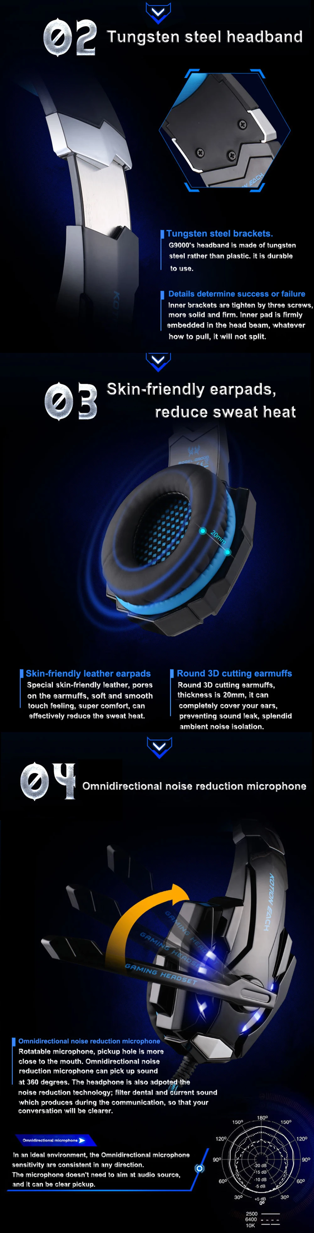 KOTION EACH Gaming Headset game Headphones Deep Bass Stereo Earphone with LED light Microphone mic for PC Laptop PS4 Xbox