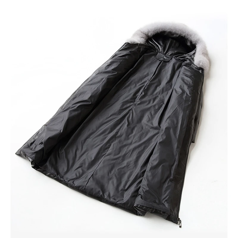 Bas Capuche topfurmall Femmes Veste Hiver Manteaux Manteau En Parkas Cuir Black Réel Peau De Daim Mouton Véritable À Fourrure Renard Lf4138 Survêtement ZqZxpw8
