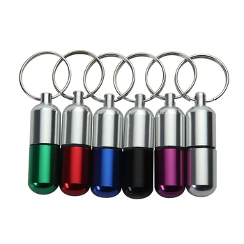 

1 Pcs New Cute Small Metal Container Keychain Aluminum Pill Box Holder Keychains Medicine Packing Bottle Wholesale
