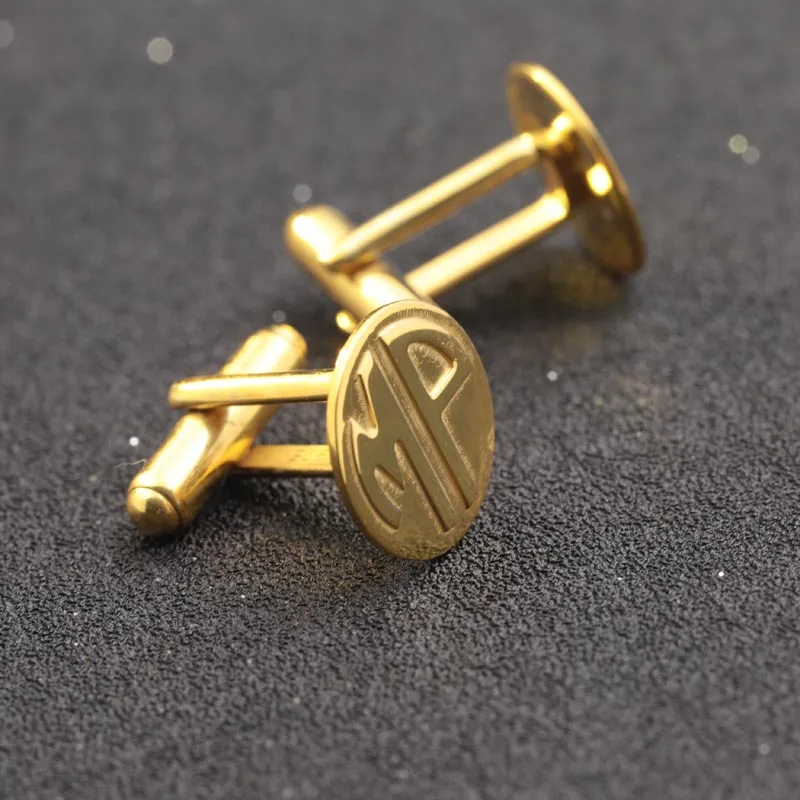 Golden Plated Luxury Mens Monogrammed Cufflinks Solid Silver Two